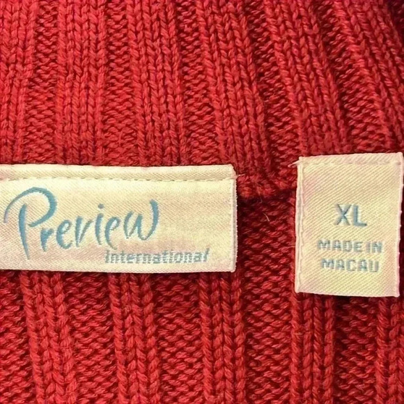 Preview International Women's Cardigan Sweater XL Red Zip-Up Ribbed Cotton Knit - Picture 2 of 11